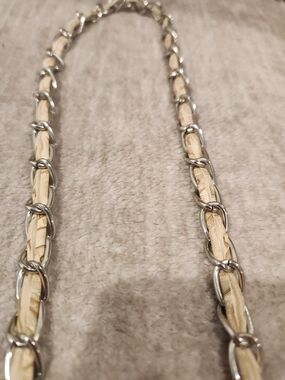 Vintage Cream Leather & Silver Chain Purse Strap Replacement Strap 22" Drop